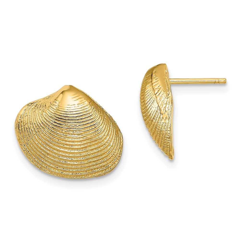 14k Yellow Gold Sea Life Clam Shell Post Earrings